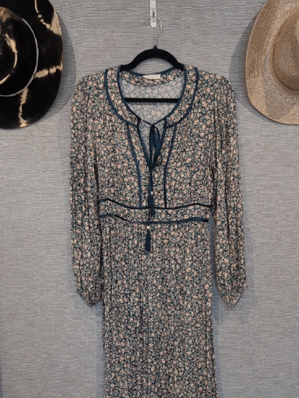 Cream +  Blue Floral Long Sleeve Maxi Dress - Coastal Cowgirl